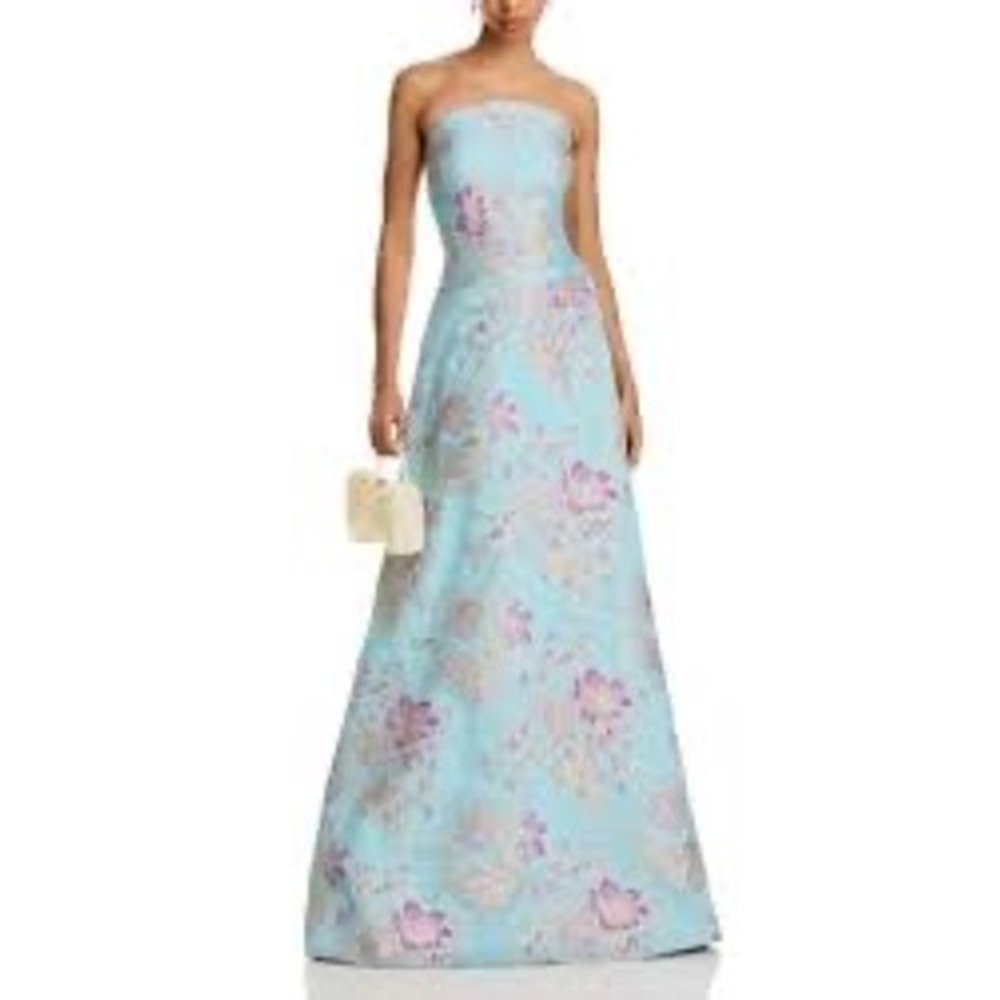 Rare $795 RICKIE FREEMAN TERI JON Blue Floral Brocade Elegant Formal Gown Sz 8